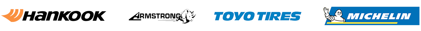 Tire brand logos in row